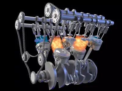 Internal V6 Engine Animation 3D model