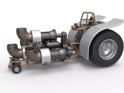 Pulling tractor with 4 jet engines V2 Scale 1 to 25 3D print model