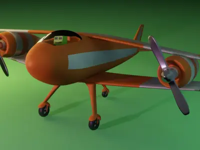 Low Poly Airplane orange with propellers 3D model