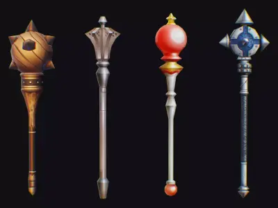 Flanged Mace Club Weapon War Hammer Medieval Baton Low-poly 3D model