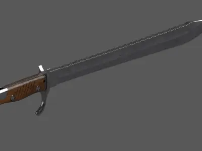 German WWI M1898-05 Butcher Sawback Bayonet Low-poly 3D model