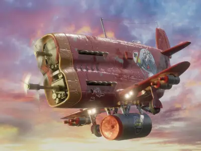 Stylized airplane model high-poly modeling 3D model