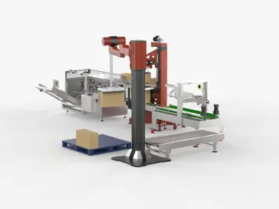 Automatic Unpacking and Sealing Line for Food Factory 3D model