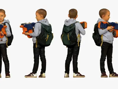 001133 junior boy with water rifle bag behind 3D model