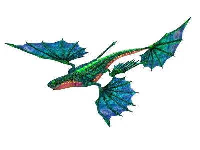 Low Poly model Flying Fantasy Green Dragon Low-poly 3D model