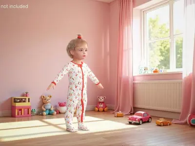 Baby Girl Wearing Full Bodysuit A-Pose Fur 3D model