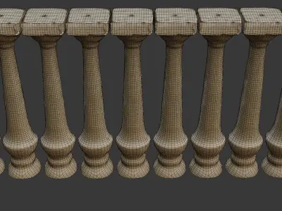 Classical Stone Balustrade 3D Scan Low-poly 3D model
