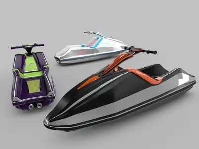Jetski orange and speed boat 3D model