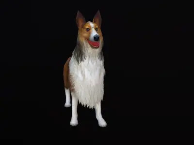low-poly animated dog Rough Collie  Low-poly 3D model