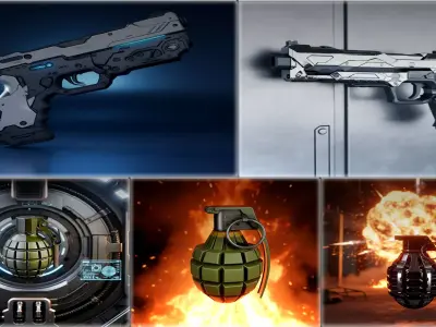 Futuristic Weapons Grenades 3D Pack  Sci Fi Gun Collection Low-poly 3D model
