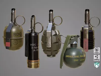 5 Fragmentation Grenades Single Mat PBR Low-poly 3D model