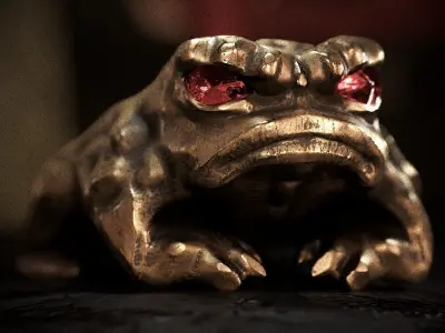 Stone and gold frog statue Low-poly 3D model