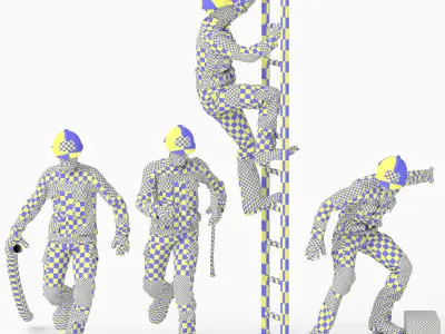 Fireman Climbing Ladder 4 pose Low-poly 3D model