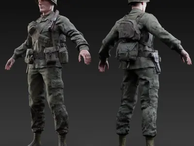 Vietnam War American Soldier Rigged Low-poly 3D model