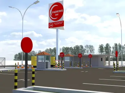 Parking lot with building and road 3D model