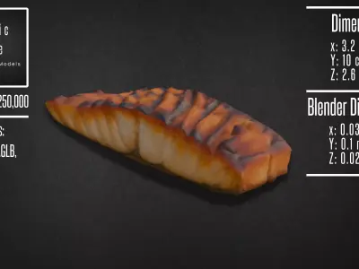 Realistic Grilled Salmon Fillet Model 3D model
