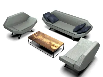 Series 1 sofa set with three chairs and coffee table Free 3D model