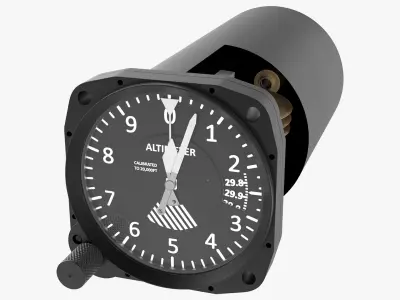Cylindrical Aircraft Altimeter Mechanical Dial Black Animated Rigged 3D model