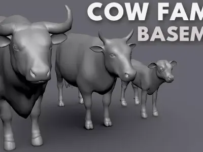 Cow Family Bull Cow Calf Topology UV Map Free low-poly 3D model