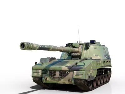 4 coatings of PLA Army PLZ45A4 155mm self-propelled howitzer Low-poly 3D model