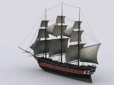 Sailing warship corvette Low-poly 3D model