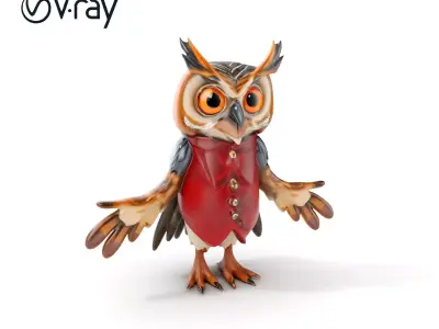 Wise Owl Character Model Rigged and Animated with Textured De... Low-poly 3D model
