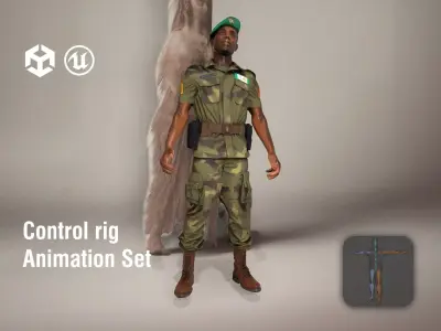 Nigerian Soldier Full Body Portrait Low-poly 3D model