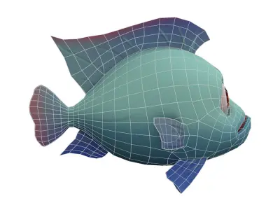 Blue Tilapia Fish Cartoon Animated Low-poly 3D model