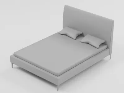 Modern Minimalist Double Bed with Pillows Free low-poly 3D model