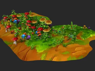 Cartoon Grass flowers tufts tufts ferns  locust cricket 3D model