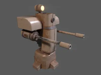 Stylized Gun Turret Equipped With Searchlight Low-poly 3D model