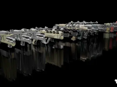 Cyberpunk Shotguns Low-poly 3D model