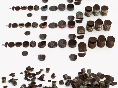 Rust Trash Tin Can Collection Low-poly 3D model