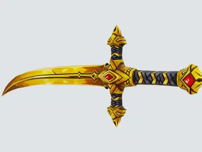 Golden Ritual Dagger Short Sword Leather Hilt Lowpoly Weapon Low-poly 3D model