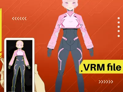 VRM SCIFI PILOT PINK UNIFORM COSTUME BODYSUIT LONG BRAID 3D model