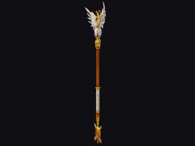 Magical Staff Magic Stick Wand White Bird Wing Props Item Low-poly 3D model