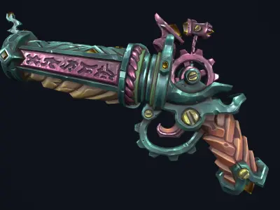 Fantasy dwarf pistol Low-poly 3D model