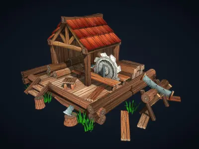 Lowpoly Lumber Mill Low-poly 3D model