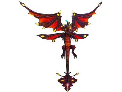 Low Poly Monster Red Young Winged Dragon Low-poly 3D model