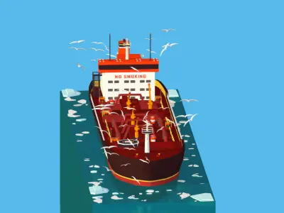 Boat Ship Oil Tanker in ocean Low-poly 3D model