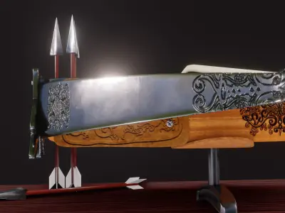 Well Designed Crossbow with hand-painted patterns PBR game ready Low-poly 3D model