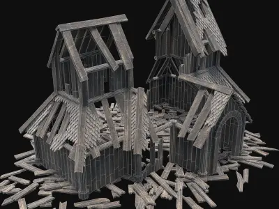 WOODEN CHURCH RUINS RUIN MEDIEVAL BUILDING AAA COLLECTION Low-poly 3D model