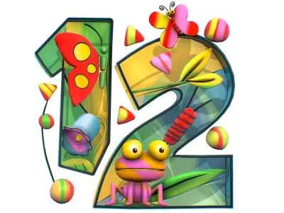 Cartoon 3D illustration Number 1 2 frog Low-poly 3D model