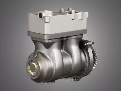 Air Brake Compressor - Two Piston - D13 Diesel Engine 3D model