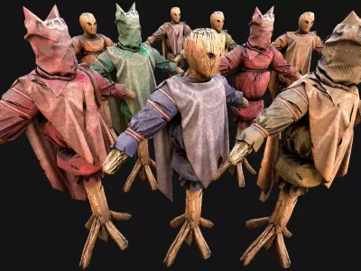 Medieval Wooden Fighting Dummy Mannequin Training Camp Low-poly 3D model
