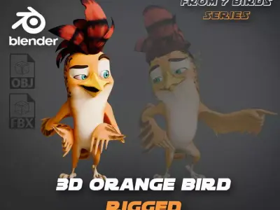 3D Orange - Rigged Cartoon Bird Low-poly 3D model