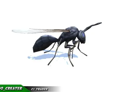 Low-Poly Wasp Insect Rigged Animated 3d model Low-poly 3D model