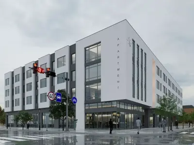 Apartment building realistic Low-poly 3D model