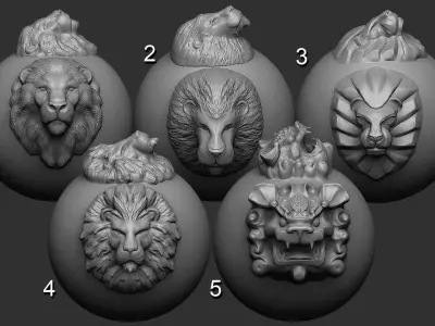 Zbrush - 10 Ornamental Lion Heads VDM Brush 3D model