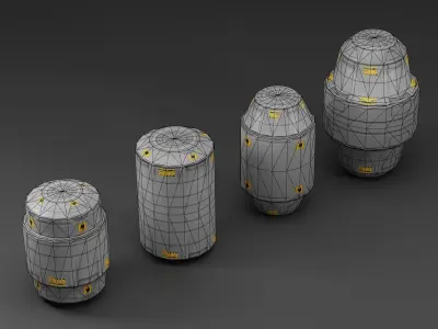 16 Sci-Fi Barrel Props Low-poly 3D model